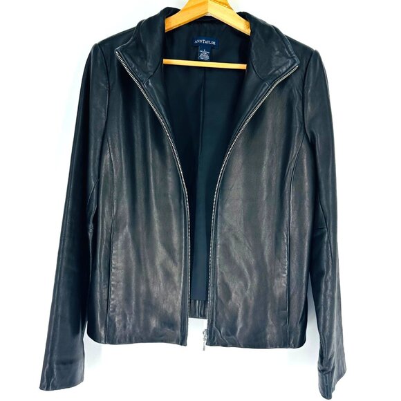 Ann Taylor Jackets & Blazers - 🔥SOLD🔥Ann Taylor Vintage Womens Black Genuine Leather Collared Zip Up Jacket S